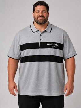 Kenneth Cole Polo 3X Gray Black Stripe Casual Dadcore Shirt